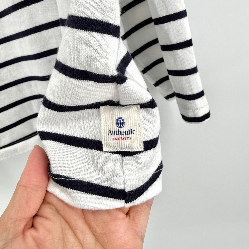 Talbots Plus Women's Size 3X Striped Cotton Boat Neck Top Gold‎ Knot Buttons - Picture 4 of 9